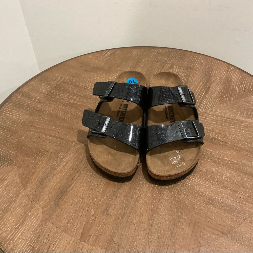 Birkenstock Arizona Double Buckle Sandals Blue Black Glitter Birkoflor Sz 10 NEW - Picture 4 of 4